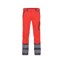 Pantalon haute visibilité stretch multipoches classe 2 Rouge fluo/gris ciment coupe courte – Dassy Minnesota