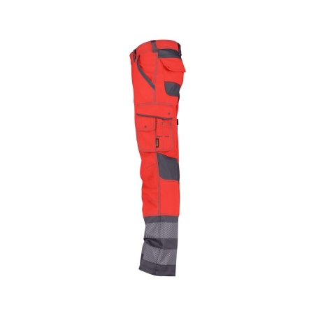 Pantalon haute visibilité stretch multipoches classe 2 Rouge fluo/gris ciment coupe courte – Dassy Minnesota
