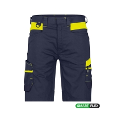 Bermuda de travail stretch multipoches coupe ajustée Bleu nuit/jaune fluo – Dassy Manilla