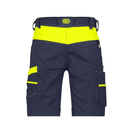 Bermuda de travail stretch multipoches coupe ajustée Bleu nuit/jaune fluo – Dassy Manilla