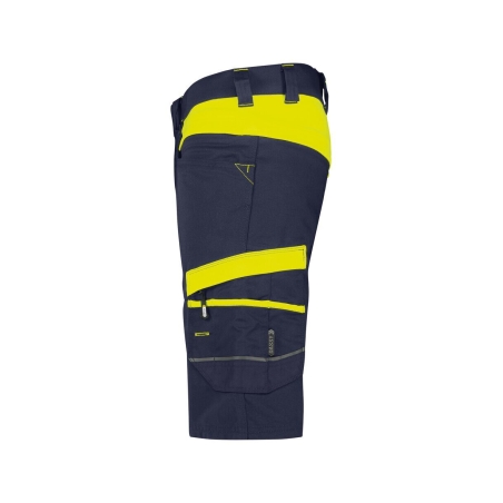 Bermuda de travail stretch multipoches coupe ajustée Bleu nuit/jaune fluo – Dassy Manilla