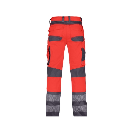 Pantalon haute visibilité stretch multipoches classe 2 Rouge fluo/gris ciment coupe longue – Dassy Minnesota