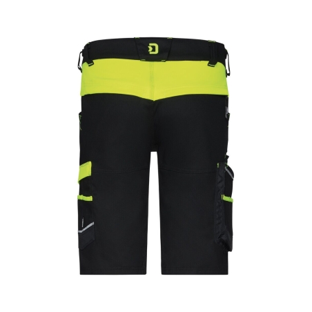 Bermuda de travail stretch multipoches femme coupe ajustée Noir/jaune fluo – Dassy Manilla Women