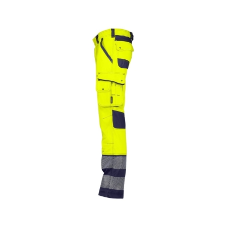 Pantalon haute visibilité stretch multipoches classe 2 Jaune fluo/marine coupe courte – Dassy Minnesota