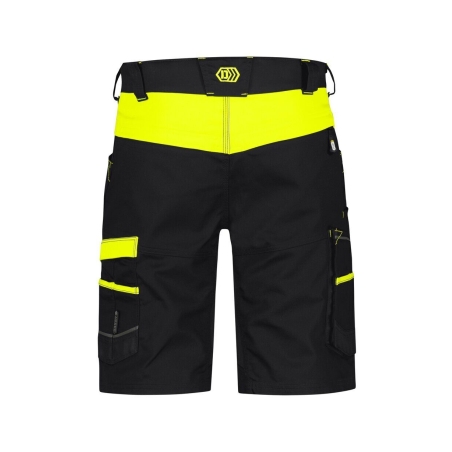 Bermuda de travail stretch multipoches coupe ajustée Noir/jaune fluo – Dassy Manilla