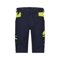 Bermuda de travail stretch multipoches femme coupe ajustée Bleu nuit/jaune fluo – Dassy Manilla Women