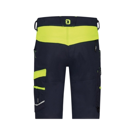 Bermuda de travail stretch multipoches femme coupe ajustée Bleu nuit/jaune fluo – Dassy Manilla Women