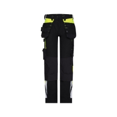 Pantalon de travail stretch multipoches avec poches genoux Noir/jaune fluo coupe longue – Dassy Shanghai