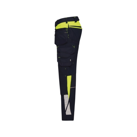 Pantalon de travail stretch multipoches avec poches genoux Bleu nuit/jaune fluo coupe courte – Dassy Shanghai