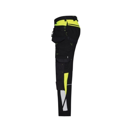 Pantalon de travail stretch multipoches avec poches genoux Noir/jaune fluo coupe courte – Dassy Shanghai