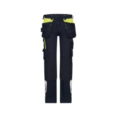 Pantalon de travail stretch multipoches avec poches genoux Bleu nuit/jaune fluo – Dassy Shanghai