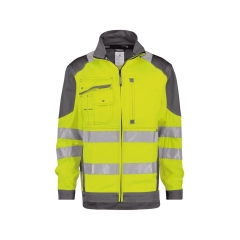 Veste de travail haute visibilité multipoches classe 3 Jaune fluo/gris ciment – Dassy Orlando