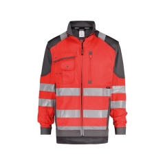 Veste de travail haute visibilité multipoches classe 3 Rouge fluo/gris ciment – Dassy Orlando