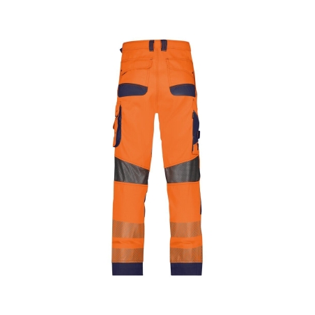 Pantalon été haute visibilité multipoches avec poches genoux Cordura Orange fluo/marine coupe longue – Dassy Odessa