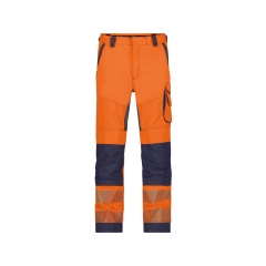 Pantalon été haute visibilité multipoches avec poches genoux Cordura Orange fluo/marine coupe courte – Dassy Odessa