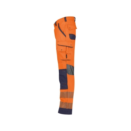 Pantalon été haute visibilité multipoches avec poches genoux Cordura Orange fluo/marine coupe courte – Dassy Odessa