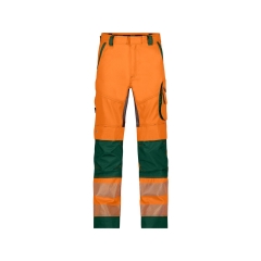 Pantalon été haute visibilité multipoches avec poches genoux Cordura Orange fluo/vert coupe courte – Dassy Odessa