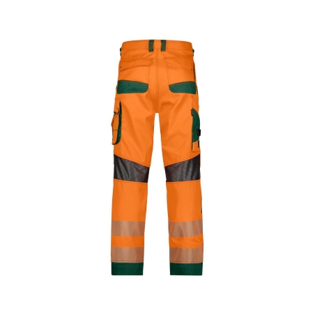 Pantalon été haute visibilité multipoches avec poches genoux Cordura Orange fluo/vert coupe longue – Dassy Odessa