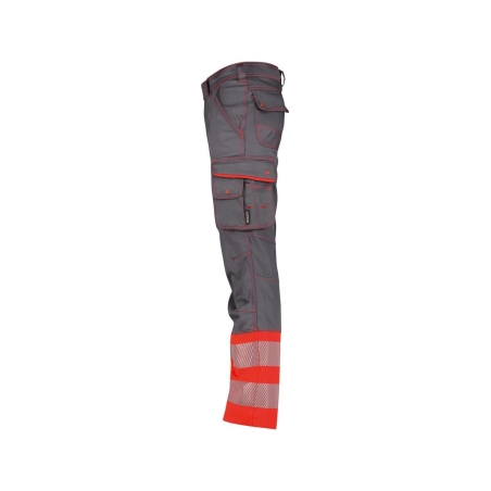 Pantalon stretch haute visibilité multipoches EN ISO 20471 classe 1 Gris ciment/rouge fluo – Dassy Princeton
