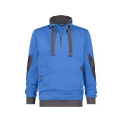 Sweat-shirt de travail col zippé coudes renforcés Cordura Bleu azur/gris anthracite – Dassy Stellar