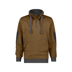 Sweat-shirt de travail col zippé coudes renforcés Cordura Camel/gris anthracite – Dassy Stellar