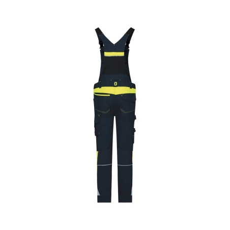 Cotte à bretelles stretch multipoches avec genouillères Cordura® Bleu nuit/jaune fluo coupe courte – Dassy Ulsan