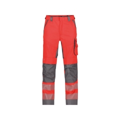 Pantalon été haute visibilité multipoches avec poches genoux Cordura Rouge fluo/gris ciment – Dassy Odessa