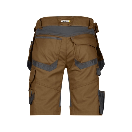 Bermuda de travail multipoches stretch quadri-directionnel Camel/gris anthracite – Dassy Trix