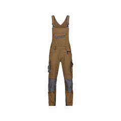 Cotte à bretelles stretch multipoches avec genouillères Cordura Camel/gris anthracite coupe longue – Dassy Voltic