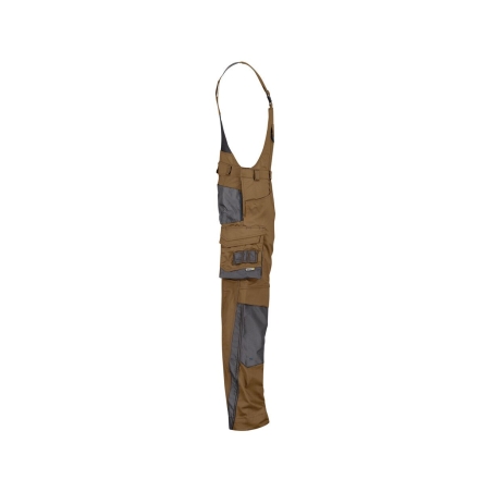 Cotte à bretelles stretch multipoches avec genouillères Cordura Camel/gris anthracite coupe longue – Dassy Voltic