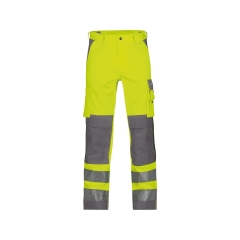 Pantalon de travail haute visibilité multipoches 245 g/m² Jaune fluo/gris ciment coupe longue – Dassy Buffalo