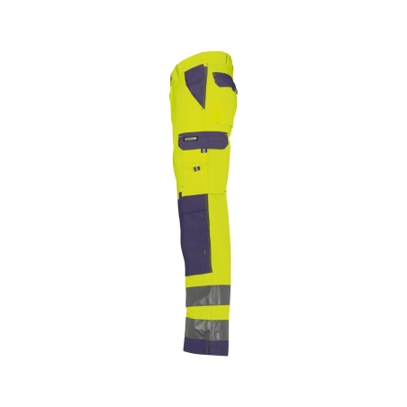 Pantalon de travail haute visibilité multipoches 245 g/m² Jaune fluo/marine coupe courte – Dassy Buffalo