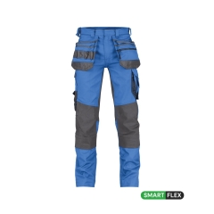 Pantalon de travail stretch multipoches entrejambe long Bleu azur/gris anthracite coupe courte – Dassy Flux