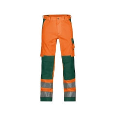 Pantalon de travail haute visibilité multipoches 245 g/m² Orange fluo/vert coupe courte – Dassy Buffalo