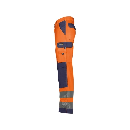 Pantalon de travail haute visibilité multipoches Cordura Orange fluo/marine coupe longue – Dassy Buffalo