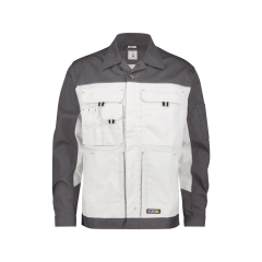 Veste de travail bicolore polyester-coton bandes réfléchissantes Blanc/gris ciment – Dassy Lugano