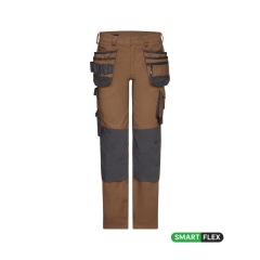 Pantalon de travail multipoches 4-way stretch genouillères Camel/gris coupe courte – Dassy Flux Next