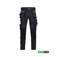 Jean de travail slim multipoches en denim stretch Bleu jeans/noir coupe courte – Dassy Melbourne