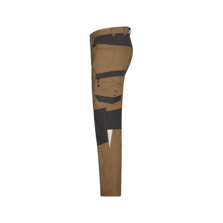 Pantalon de travail stretch 4 voies multipoches adjusted fit Camel/gris coupe longue – Dassy Helix Next