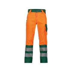 Pantalon haute visibilité multipoches 245 g/m² ISO EN 20471 Classe 2 Orange fluo/vert coupe courte – Dassy Lancaster