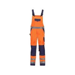 Cotte à bretelles haute visibilité multipoches avec genouillères Orange fluo/marine coupe longue – Dassy Toulouse