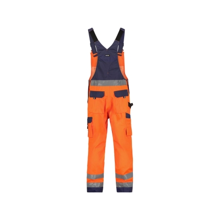 Cotte à bretelles haute visibilité multipoches avec genouillères Orange fluo/marine coupe courte – Dassy Toulouse