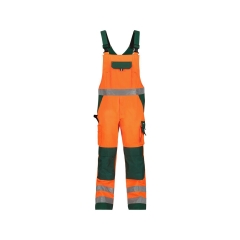 Cotte à bretelles haute visibilité multipoches avec genouillères Orange fluo/vert coupe courte – Dassy Toulouse