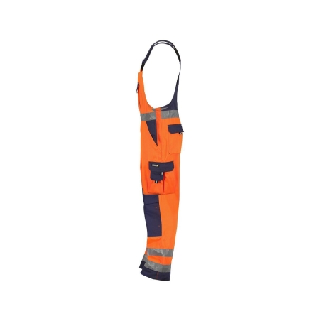 Cotte à bretelles haute visibilité multipoches avec genouillères Orange fluo/marine – Dassy Toulouse