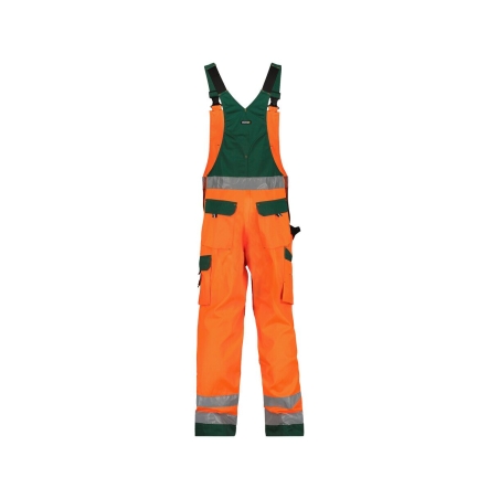 Cotte à bretelles haute visibilité multipoches avec genouillères Orange fluo/vert coupe courte – Dassy Toulouse