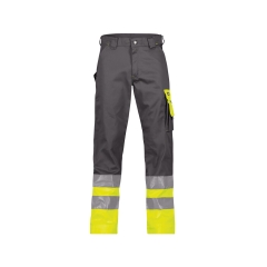 Pantalon de travail haute visibilité classe 1 multipoches Gris ciment/jaune fluo coupe longue – Dassy Omaha