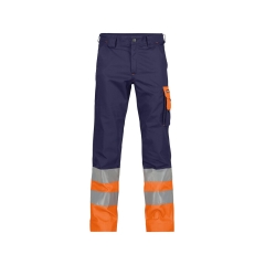 Pantalon de travail haute visibilité 300 g/m² multipoches Marine/orange coupe longue – Dassy Omaha