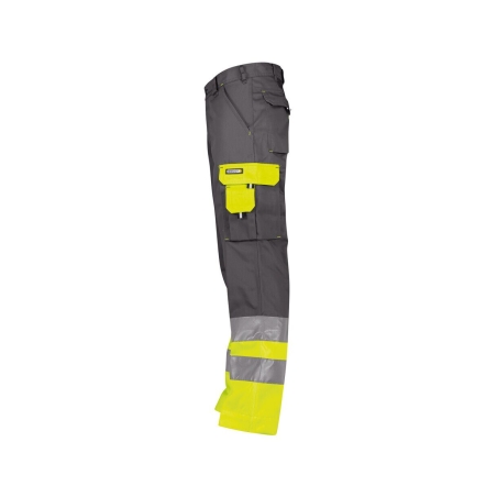 Pantalon de travail haute visibilité classe 1 multipoches Gris ciment/jaune fluo coupe longue – Dassy Omaha