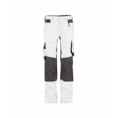 Pantalon peintre femme stretch multipoches genouillères Blanc/gris anthracite – Dassy Dynax Women