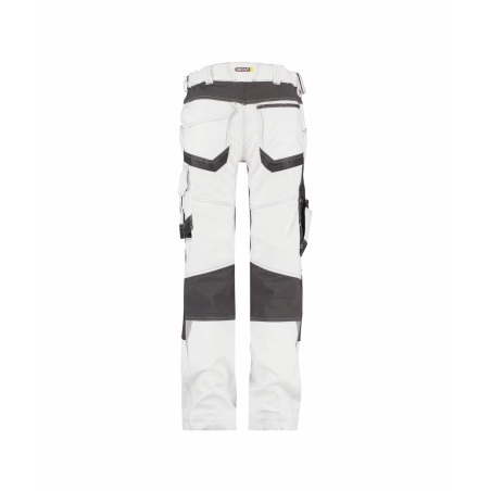 Pantalon peintre femme stretch multipoches genouillères Blanc/gris anthracite – Dassy Dynax Women